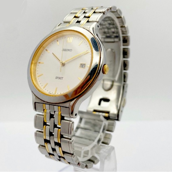 SEIKO SPIRIT QUARTZ Quartz White Dial Date Silver Gold Combination Watch - Picture 1 of 4
